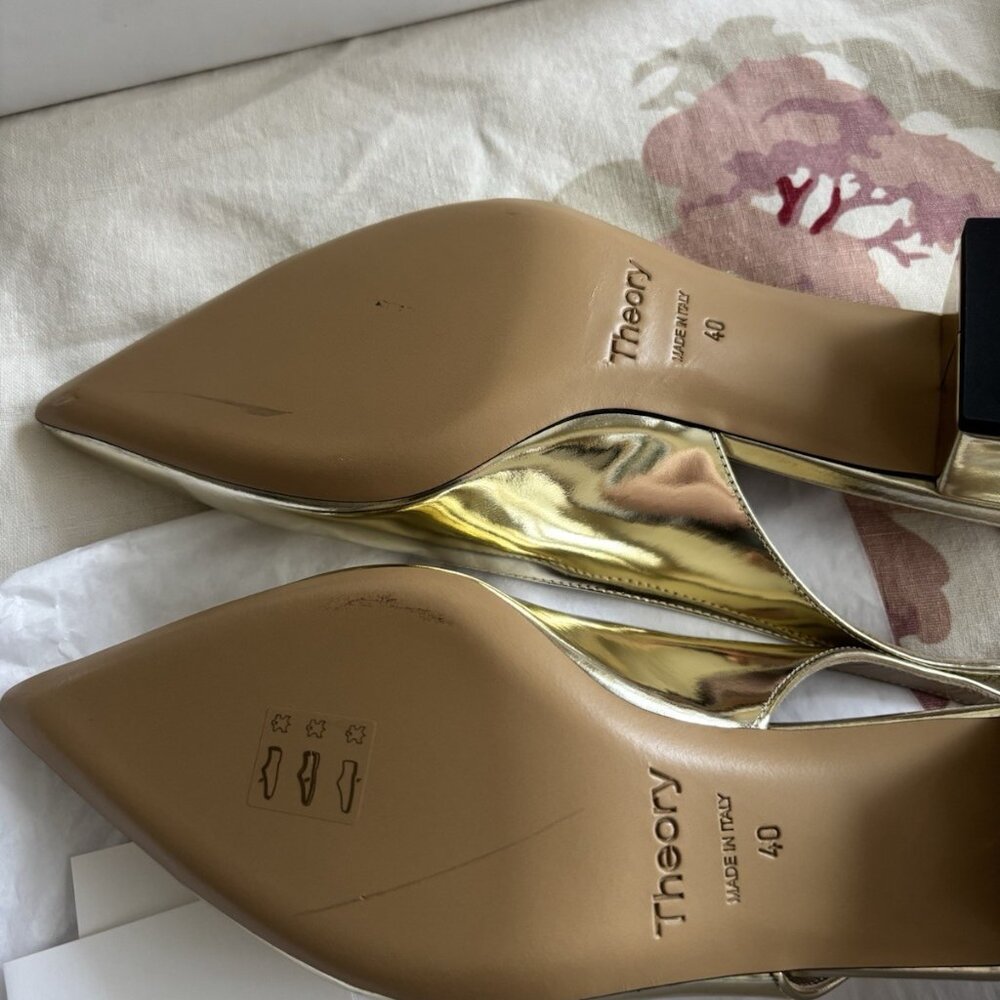 Theory New Block Heel Women’s Leather Slingback shoes in Gold - Picture 4 of 8